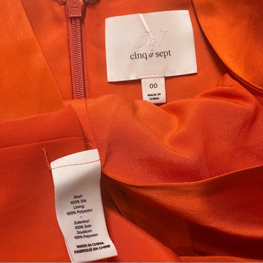 Cinq à Sept Caelan Knot Front Silk Dress in Tangerine Orange Size 00 - Picture 7 of 16